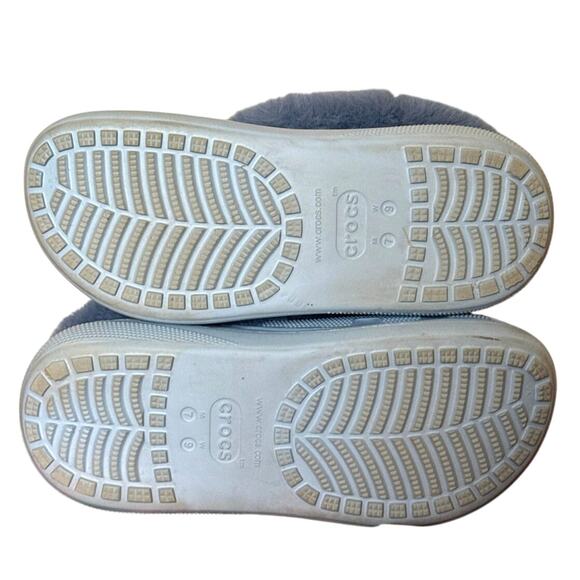 Crocs Blue Calcite Furever Crush Faux Fur Lined Slip On Unisex Shoes M 7/W 9 EUC - Picture 7 of 12